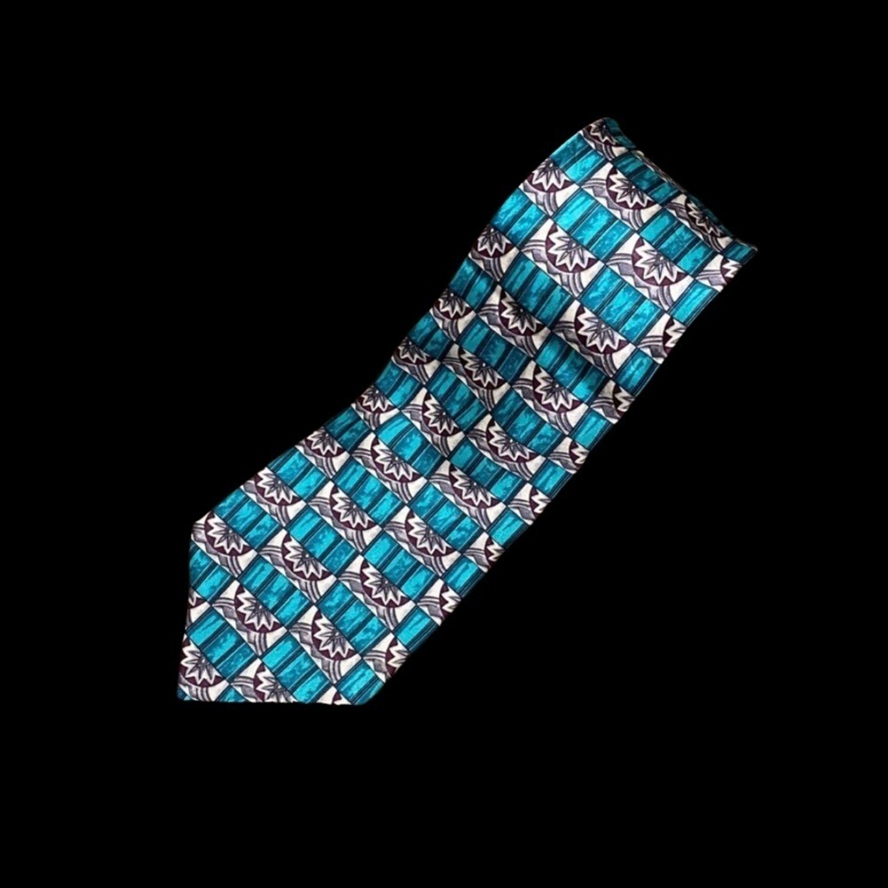 Lanvin Aqua Silk Tie Art Deco Pattern